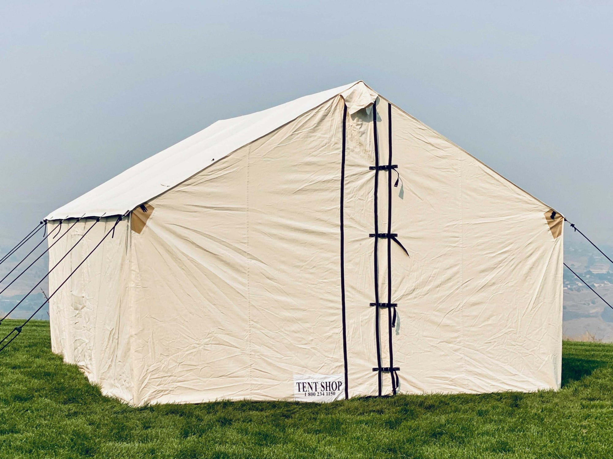 Wall Tent Shop 12 x 14 Canvas Tent with Stove  in field 